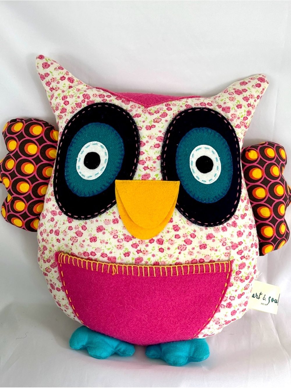 Owl Pillow by Art & Soul Colorful Decorative Throw Pillow With Front Pocket EUC